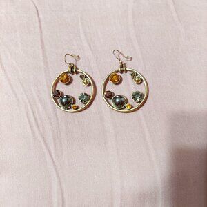 Chico's Gold Tone Hoops with Multi Color Jeweled Stones